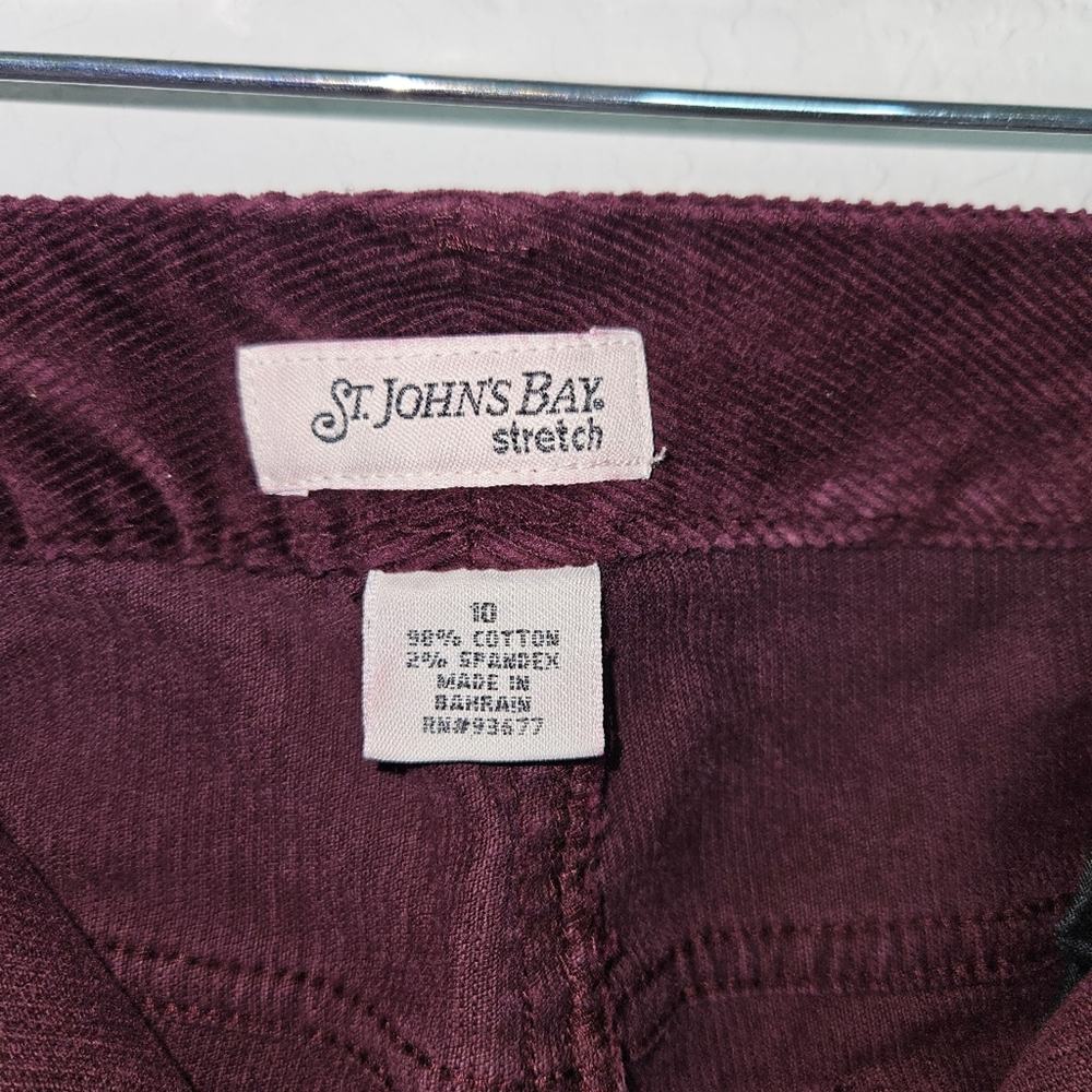 ST JOHNS BAY CORDUROY PANTS MAROON STRAIGHT LEG WOMANS SIZE 10 STRETCH - Picture 4 of 8